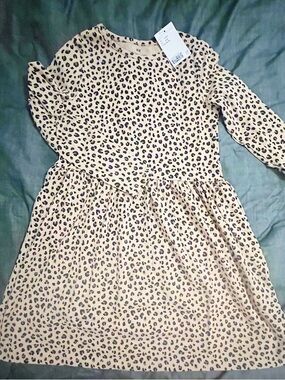 H&M Girls' Leopard Print Long-Sleeve Dress - Cream and Black